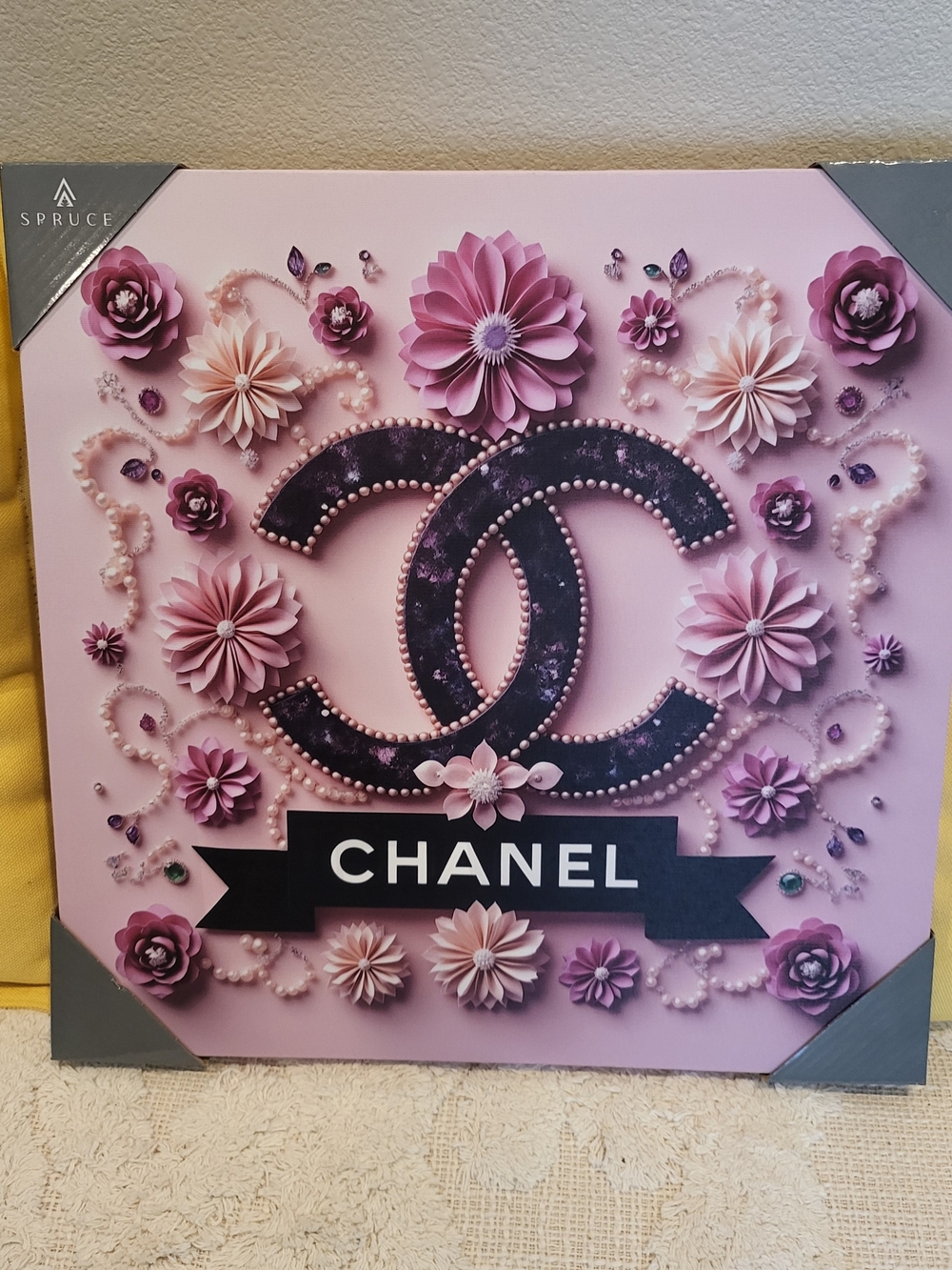 Pink Floral Logo Luxury Wall Art- NWT 16X16